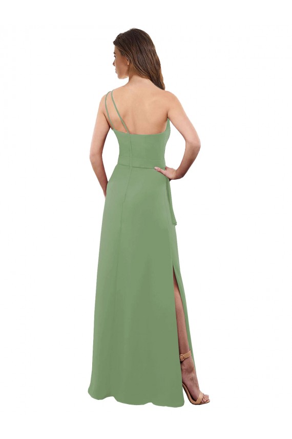 Sem Mangas Um Ombro Chiffon Ervas Marinhas Comprimento Chão Vestidos de Madrinha Mais Barato