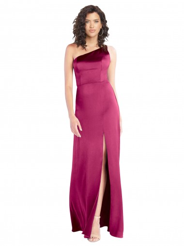 Sem Mangas Um Ombro Cetim Elástico Fúcsia Comprimento Chão Vestidos de Madrinha / Vestidos de Noite / Vestidos de Festa Mais Barato