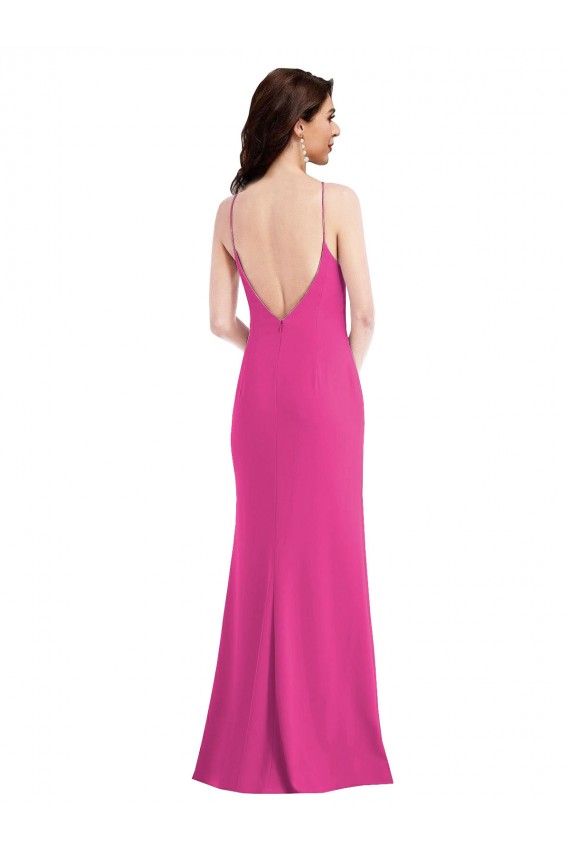 Sem Mangas Decote Alto Crepe Esticado Fúcsia Comprimento Chão Vestidos de Madrinha / Vestidos de Noite / Vestidos de Festa Mais Barato