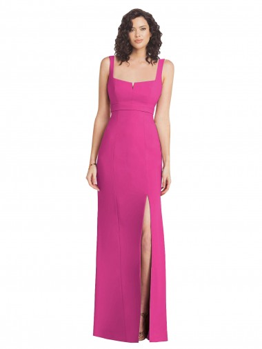 Sem Mangas Decote Quadrado Crepe Esticado Fúcsia Comprimento Chão Vestidos de Madrinha / Vestidos de Festa Mais Barato
