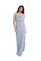 Sem Mangas Decote Capuz Crepe Esticado Fumo Azul Comprimento Chão Vestidos de Madrinha / Vestidos de Noite / Vestidos de Festa Mais Barato