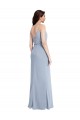 Sem Mangas Decote Capuz Crepe Esticado Fumo Azul Comprimento Chão Vestidos de Madrinha / Vestidos de Noite / Vestidos de Festa Mais Barato