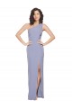 Sem Mangas Um Ombro Crepe Esticado Fumo Azul Comprimento Chão Vestidos de Madrinha / Vestidos de Noite / Vestidos de Festa Mais Barato