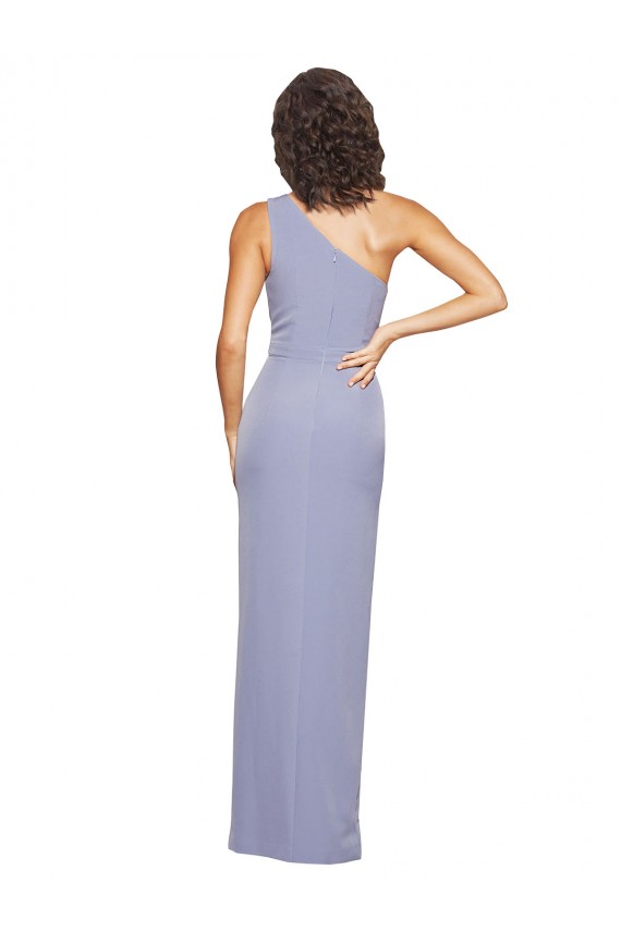 Sem Mangas Um Ombro Crepe Esticado Fumo Azul Comprimento Chão Vestidos de Madrinha / Vestidos de Noite / Vestidos de Festa Mais Barato