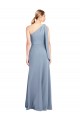 Mangas Esvoaçantes Um Ombro Crepe Esticado Fumo Azul Comprimento Chão Vestidos de Madrinha / Vestidos de Noite / Vestidos de Festa Mais Barato