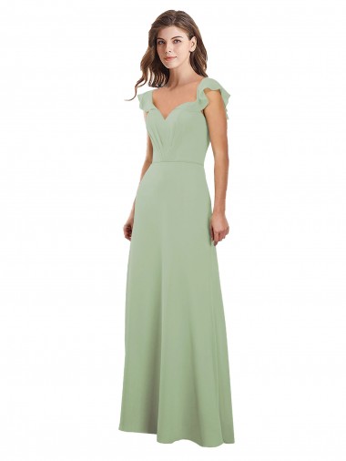 Mangas Curtas Amor Chiffon Fumo Verde Comprimento Chão Vestidos de Madrinha Mais Barato