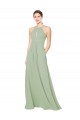 Sem Mangas Cabeçada Chiffon Fumo Verde Comprimento Chão Vestidos de Madrinha Mais Barato