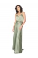 Sem Mangas Decote V Cetim Sedoso Fumo Verde Comprimento Chão Vestidos de Madrinha / Vestidos de Noite Mais Barato