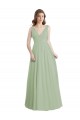 Sem Mangas Decote V Chiffon Fumo Verde Comprimento Chão Vestidos de Madrinha Mais Barato