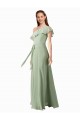 Mangas Esvoaçantes Um Ombro Chiffon Fumo Verde Comprimento Chão Vestidos de Madrinha Mais Barato