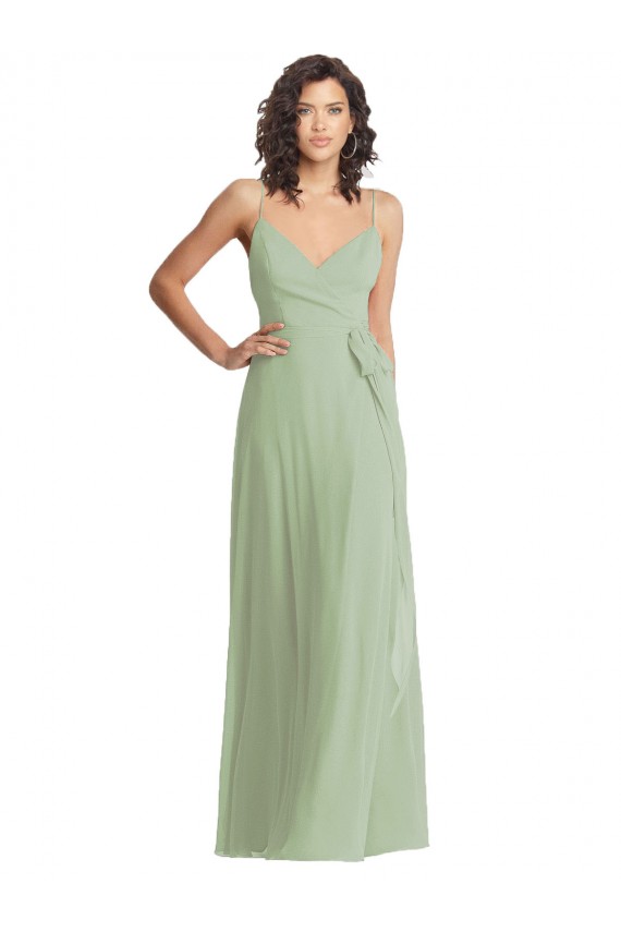 Sem Mangas Decote V Chiffon Fumo Verde Comprimento Chão Vestidos de Madrinha / Vestidos de Noite Mais Barato