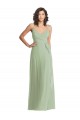 Sem Mangas Decote V Chiffon Fumo Verde Comprimento Chão Vestidos de Madrinha / Vestidos de Noite Mais Barato