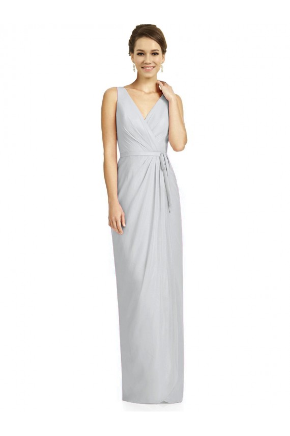 Sem Mangas Decote V Chiffon Geada Comprimento Chão Vestidos de Madrinha Mais Barato