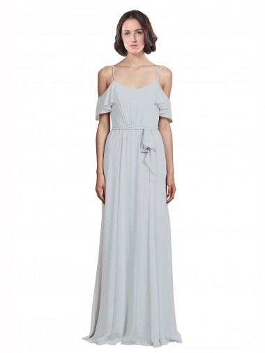 Sem Mangas Alças finas Chiffon Geada Comprimento Chão Longo Vestidos de Madrinha Mais Barato