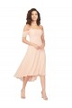 Ombro Frio Decote Quadrado Chiffon Gelo Rosa Alto Baixo Vestidos de Madrinha Mais Barato