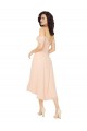 Ombro Frio Decote Quadrado Chiffon Gelo Rosa Alto Baixo Vestidos de Madrinha Mais Barato