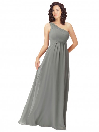 Sem Mangas Um Ombro Chiffon Glicínias Comprimento Chão Vestidos de Madrinha Mais Barato