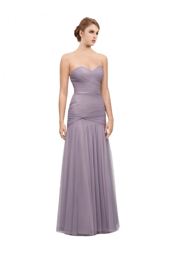 Sem Mangas Amor Tule Heather Comprimento Chão Vestidos de Madrinha Mais Barato