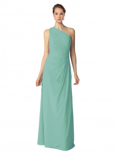 Sem Mangas Um Ombro Chiffon Jade Comprimento Chão Vestidos de Madrinha Mais Barato
