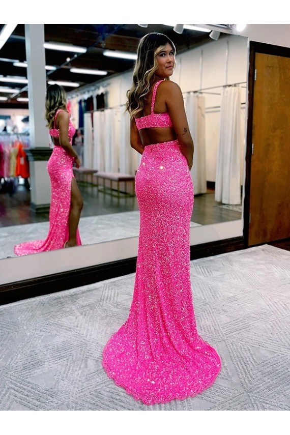Sem Mangas Decote V Lantejoulas Veludo Comboio Varredela Vestido de Festa / Vestido de Madrinha Mais Barato