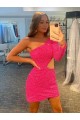 Mangas Compridas Um Ombro Lantejoulas Veludo Curto Curto Vestidos de Festa Mais Barato