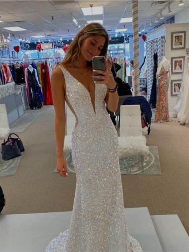 Sem Mangas Decote V Lantejoulas Veludo Comboio Varredela Vestidos de Festa Mais Barato
