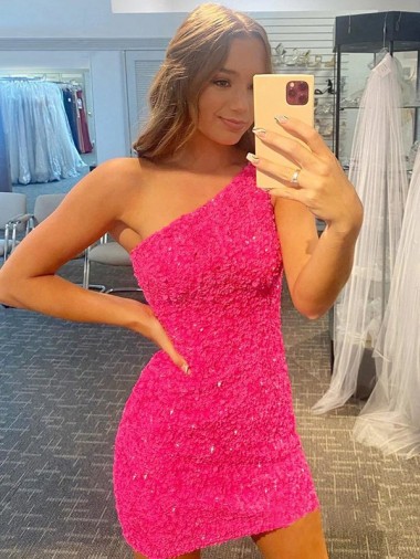 Sem Mangas Um Ombro Lantejoulas Veludo Curto Vestidos de Festa / Vestidos Formais Mais Barato