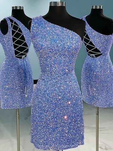 Sem Mangas Um Ombro Lantejoulas Veludo Curto Vestido de Festa / Vestido de Noite Mais Barato