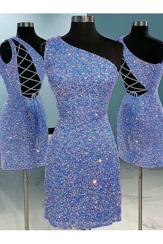 Sem Mangas Um Ombro Lantejoulas Veludo Curto Vestido de Festa / Vestido de Noite Mais Barato