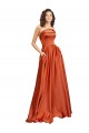 Sem Mangas Decote redondo Cetim Sedoso Laranja Queimada Comboio Varredela Vestidos de Madrinha / Vestidos de Noite / Vestidos de Festa Mais Barato