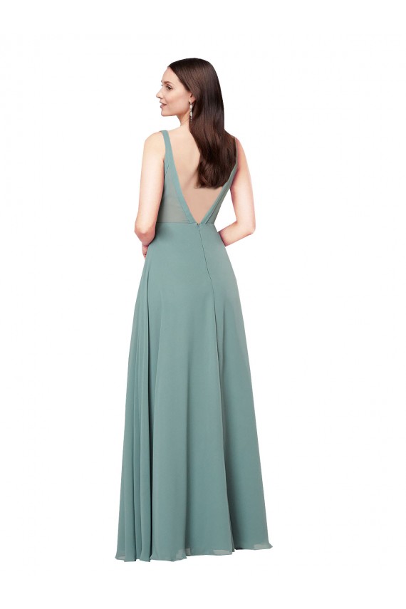 Sem Mangas Decote V Chiffon Lavanda Escura Comprimento Chão Vestidos de Madrinha / Vestidos de Noite Mais Barato