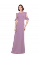 Ombro Frio Decote Alto Chiffon Lavanda Escura Comprimento Chão Vestidos de Madrinha Mais Barato