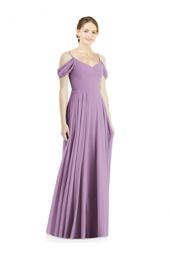 Sem Mangas Alças finas Chiffon Lavanda Escura Comprimento Chão Vestidos de Madrinha Mais Barato