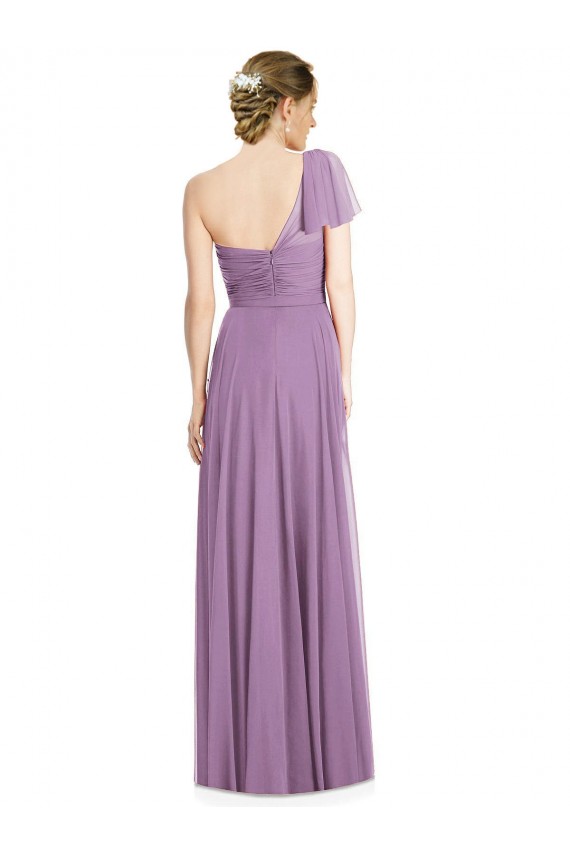 Mangas Esvoaçantes Amor Chiffon Lavanda Escura Comprimento Chão Vestidos de Madrinha Mais Barato