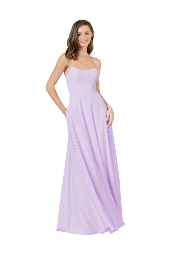 Sem Mangas Decote Quadrado Chiffon Lilás Comprimento Chão Vestidos de Madrinha Mais Barato