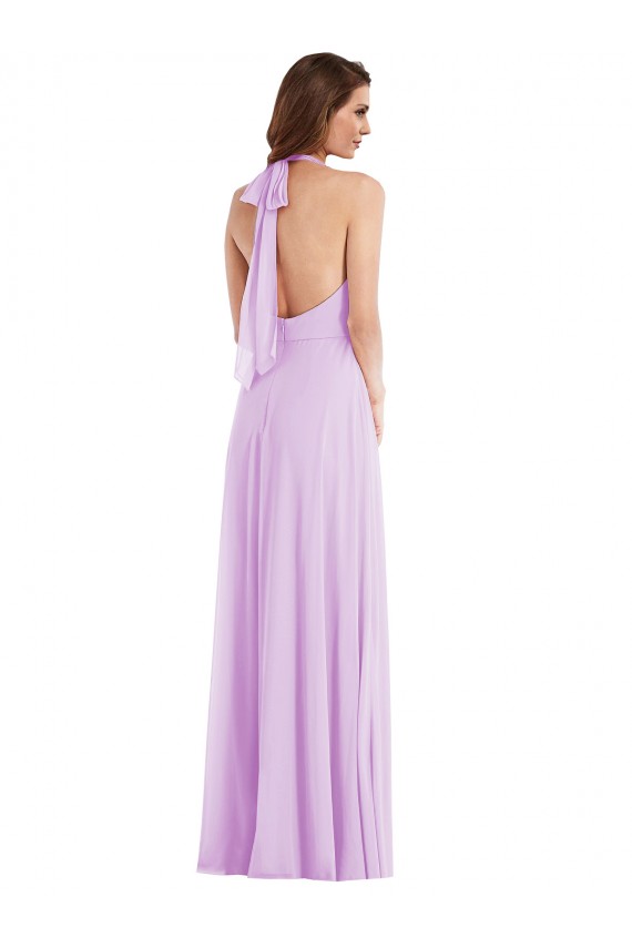 Sem Mangas Cabeçada Chiffon Lilás Comprimento Chão Vestidos de Madrinha Mais Barato