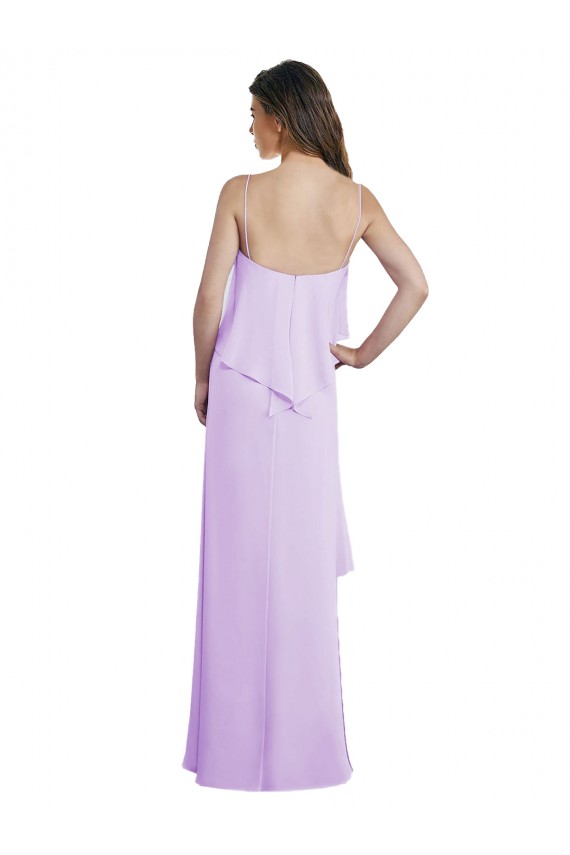 Sem Mangas Colher Chiffon Lilás Comprimento Chão Vestidos de Madrinha Mais Barato