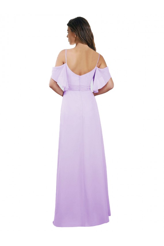 Ombro Frio Amor Chiffon Lilás Comprimento Chão Vestidos de Madrinha Mais Barato