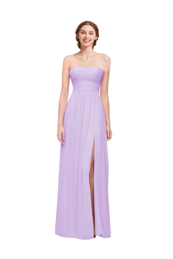 Sem Mangas Sem alças Chiffon Lilás Comprimento Chão Vestidos de Madrinha Mais Barato