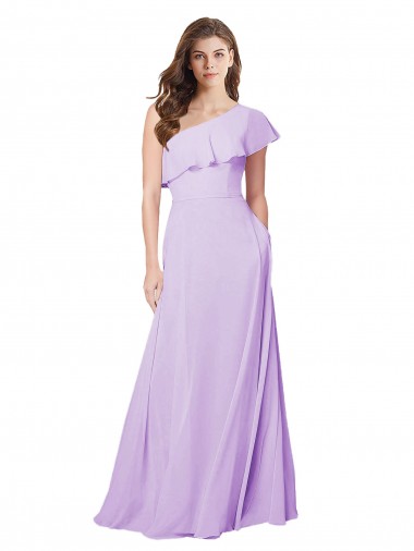 Sem Mangas Um Ombro Chiffon Lilás Comprimento Chão Vestido de Festa / Vestido de Madrinha Mais Barato