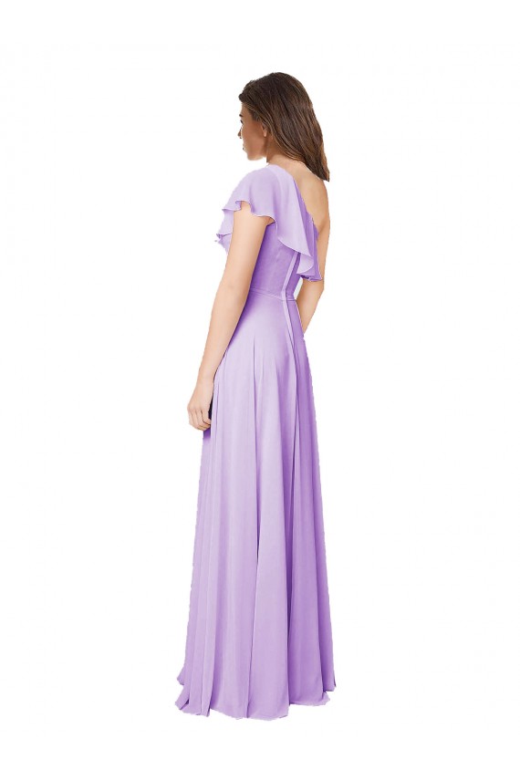 Sem Mangas Um Ombro Chiffon Lilás Comprimento Chão Vestido de Festa / Vestido de Madrinha Mais Barato