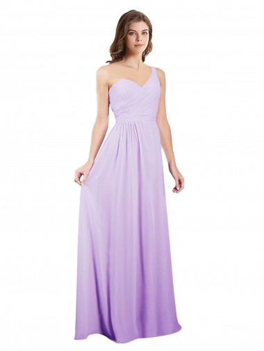 Sem Mangas Um Ombro Chiffon Lilás Comprimento Chão Vestidos de Festa / Vestidos de Madrinha Mais Barato