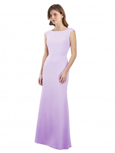 Mangas Curtas Decote redondo Chiffon Lilás Comprimento Chão Vestidos de Madrinha Mais Barato