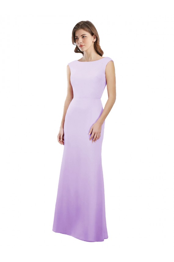 Mangas Curtas Decote redondo Chiffon Lilás Comprimento Chão Vestidos de Madrinha Mais Barato
