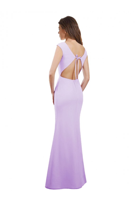 Mangas Curtas Decote redondo Chiffon Lilás Comprimento Chão Vestidos de Madrinha Mais Barato