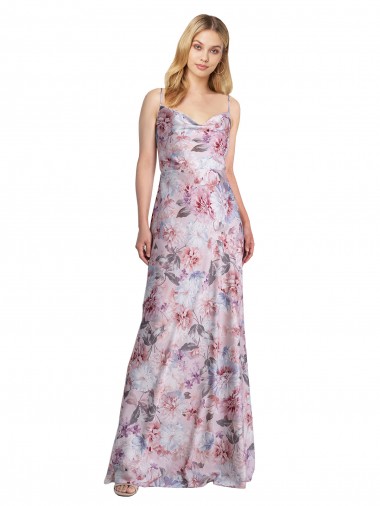 Sem Mangas Decote Capuz Cetim Elástico & Floral Comprimento Chão Vestidos de Madrinha / Vestidos de Noite Mais Barato