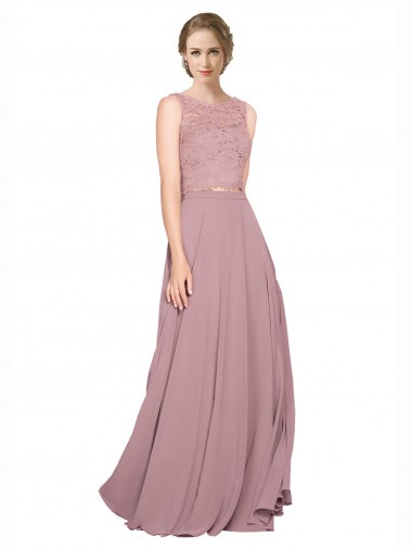 Sem Mangas Decote Ilusão Chiffon & Renda Comprimento Chão Vestidos de Madrinha / Vestidos de Festa Mais Barato