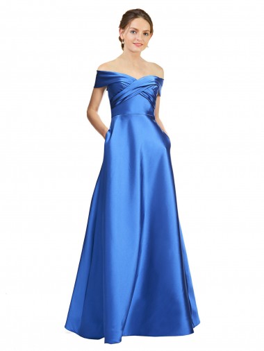 Sem Mangas Fora do Ombro Cetim Comprimento Chão Vestidos de Madrinha / Vestidos de Noite / Vestidos de Festa Mais Barato
