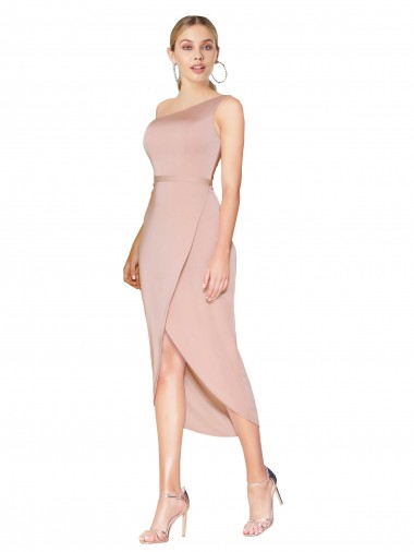 Sem Mangas Decote Alto Crepe Esticado Malva Alto Baixo Curto Vestidos de Madrinha / Vestidos de Noite / Vestidos de Festa Mais Barato