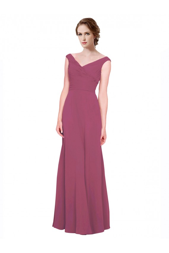 Sem Mangas Decote V Chiffon Malva Taupe Comprimento Chão Vestidos de Madrinha Mais Barato